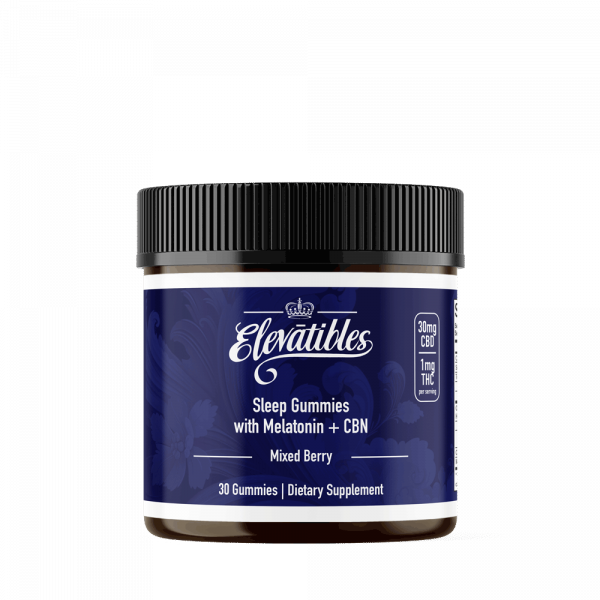 Jar of Elevatibles 30mg Full Spectrum Sleep Gummies - Mixed berry flavor