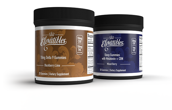 Elevatibles 10mg delta-9 and 3mg Melatonin gummy jars
