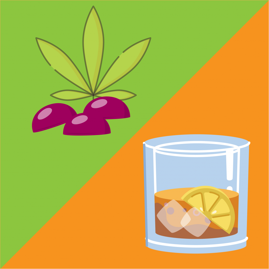 illustration of cannabis versus alcohol